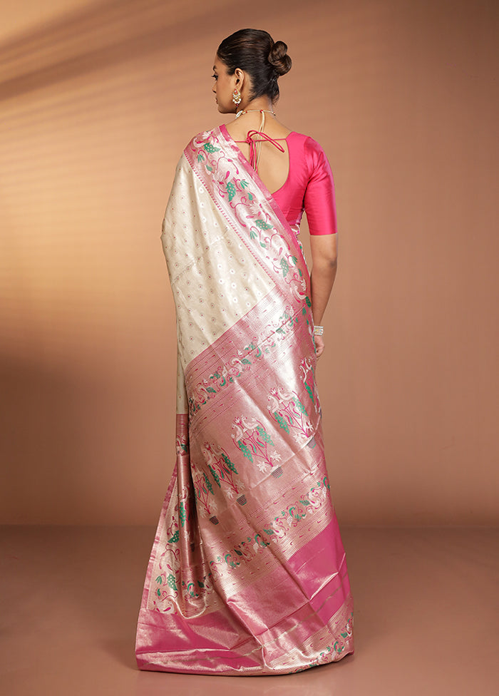 Cream Kanjivaram Silk Saree With Blouse Piece