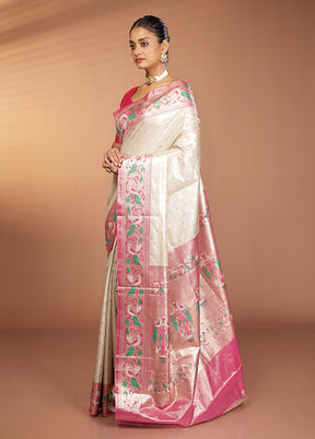 Cream Kanjivaram Silk Saree With Blouse Piece