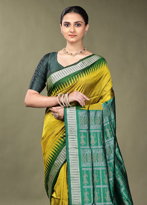 Green Handloom Bomkai Pure Silk Saree With Blouse Piece