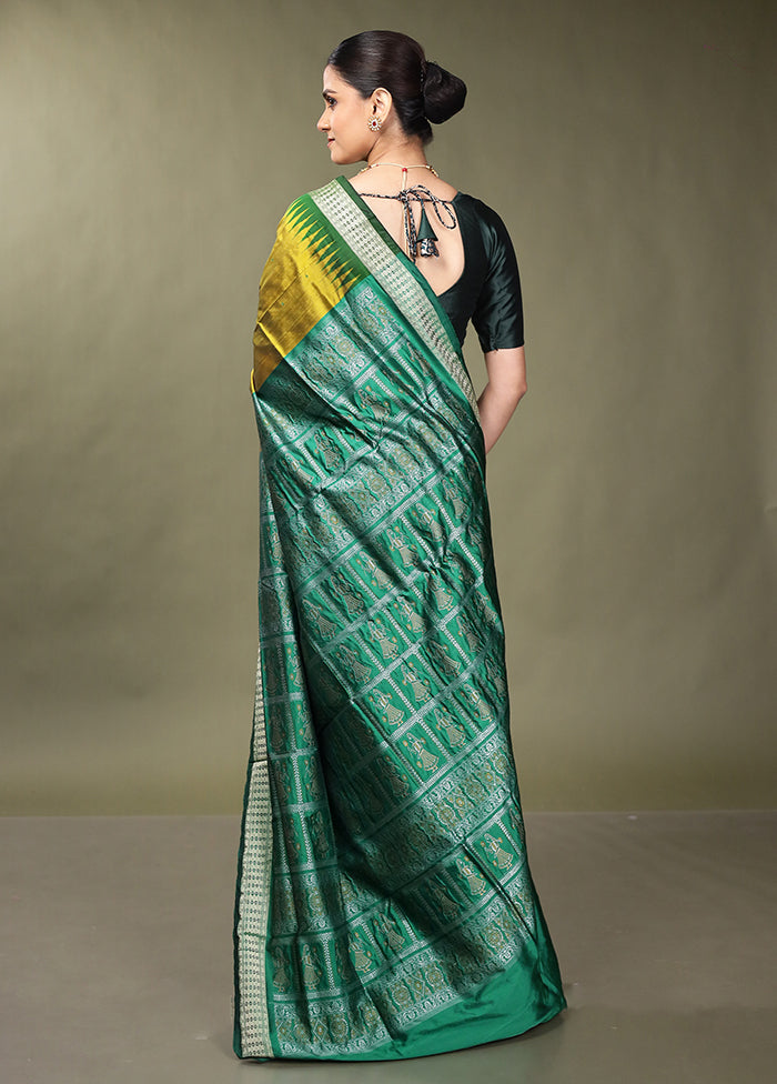 Green Handloom Bomkai Pure Silk Saree With Blouse Piece