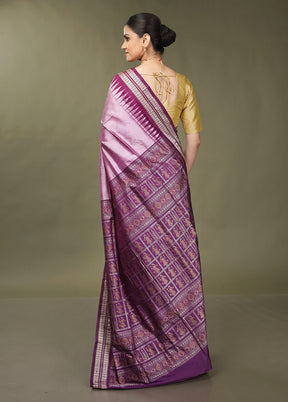 Purple Handloom Bomkai Pure Silk Saree With Blouse Piece