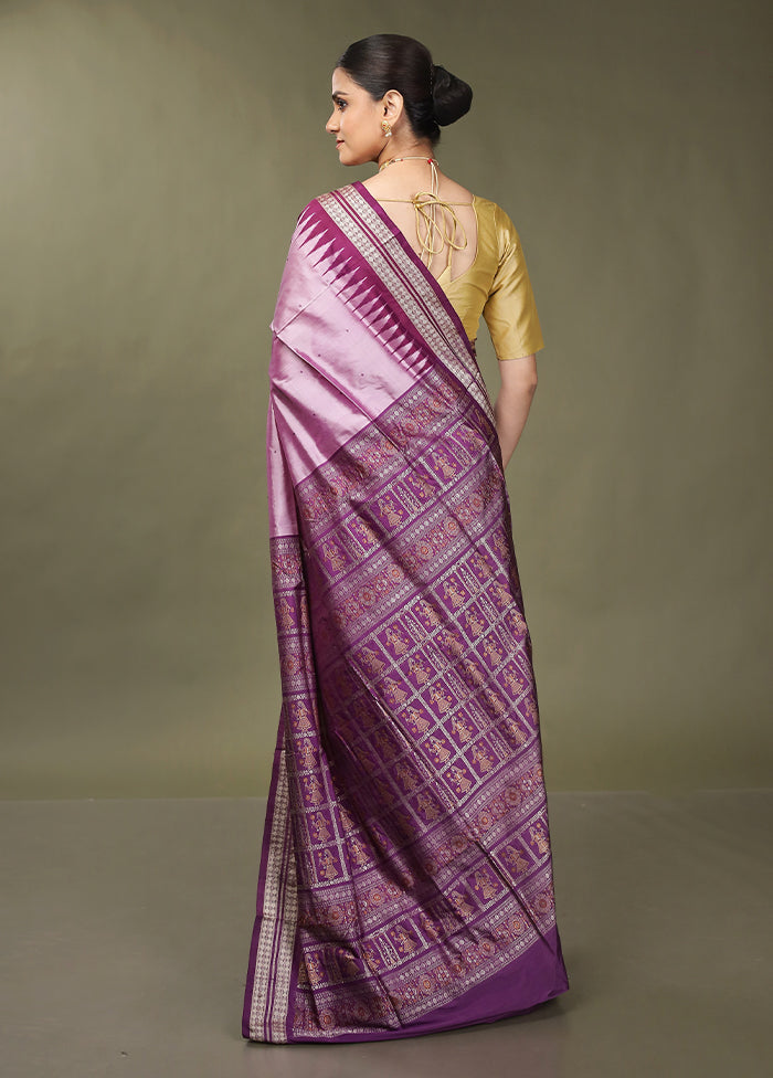 Purple Handloom Bomkai Pure Silk Saree With Blouse Piece