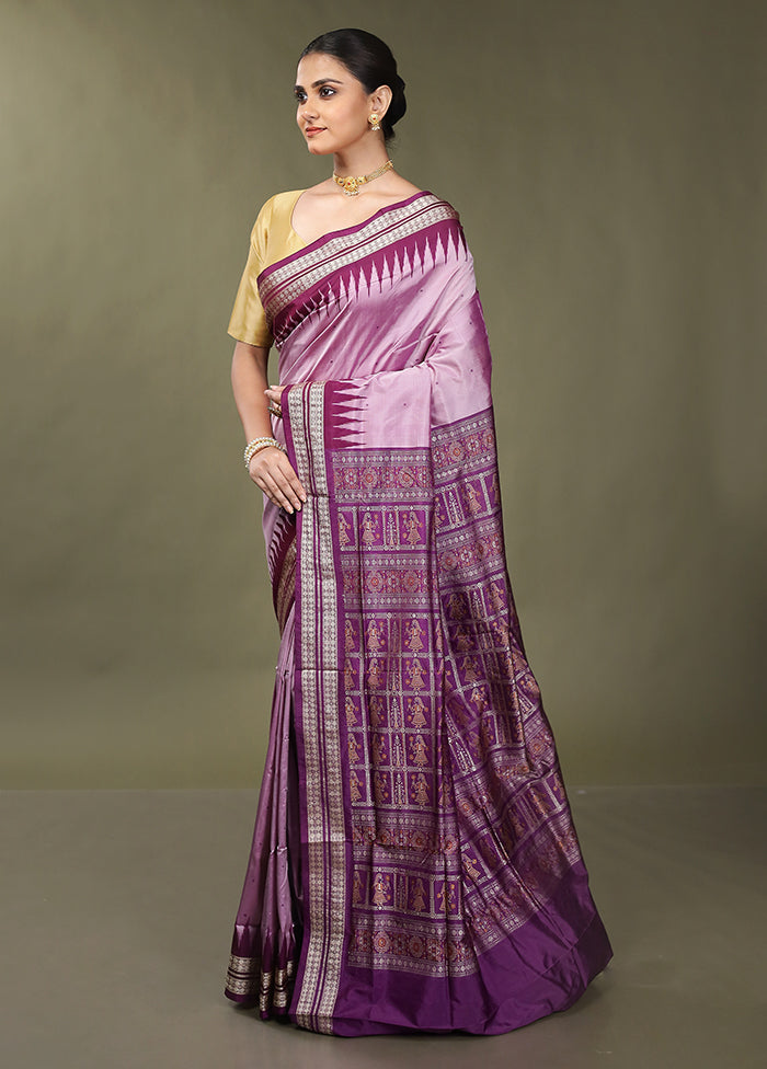 Purple Handloom Bomkai Pure Silk Saree With Blouse Piece