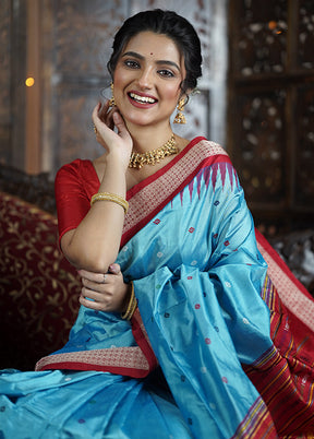 Blue Handloom Bomkai Pure Silk Saree With Blouse Piece