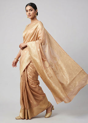 Cream Handloom Tissue Pure Silk Saree With Blouse Piece