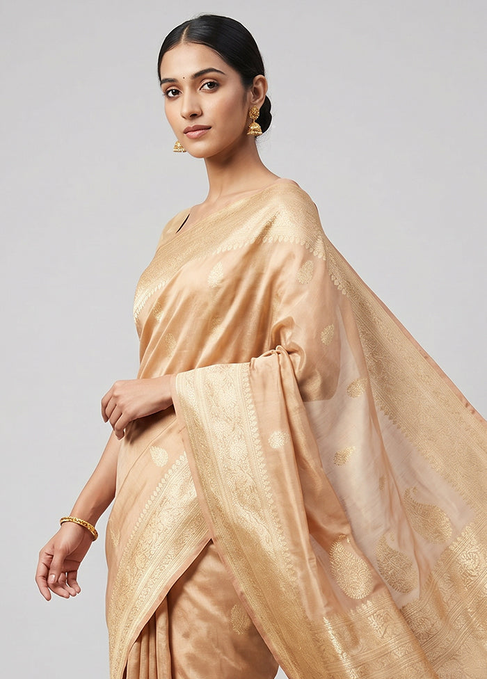 Cream Handloom Tissue Pure Silk Saree With Blouse Piece
