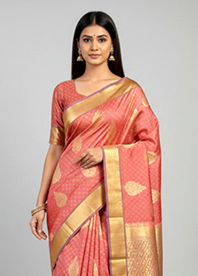 Pink Handloom Kanjivaram Pure Silk Saree With Blouse Piece