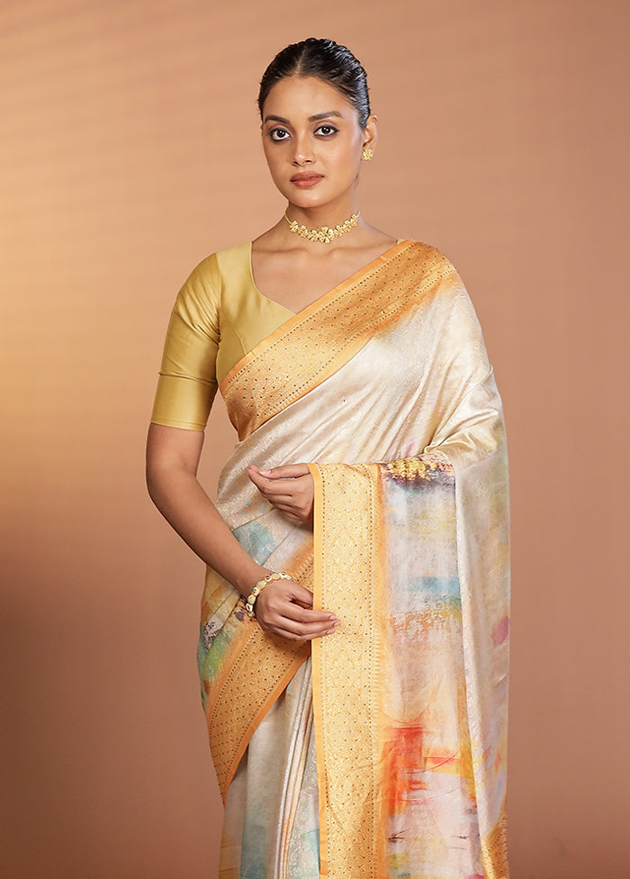 Yellow Dupion Silk Saree With Blouse Piece
