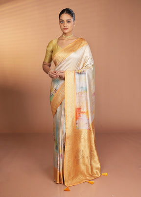 Yellow Dupion Silk Saree With Blouse Piece