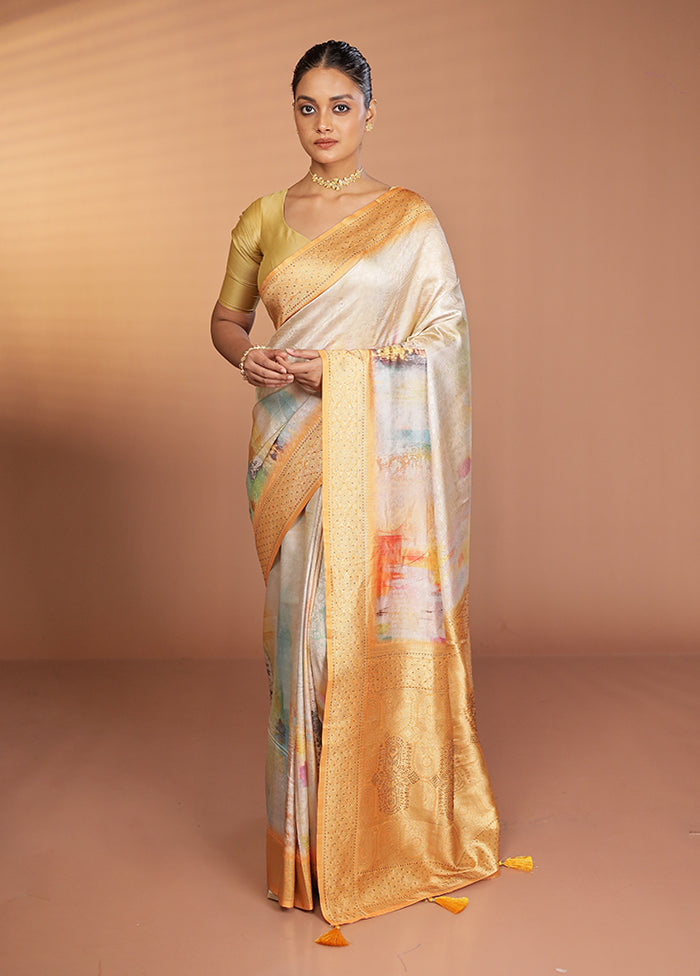 Yellow Dupion Silk Saree With Blouse Piece