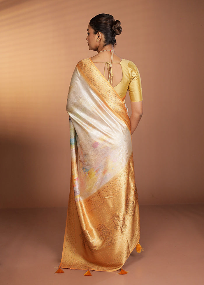 Yellow Dupion Silk Saree With Blouse Piece