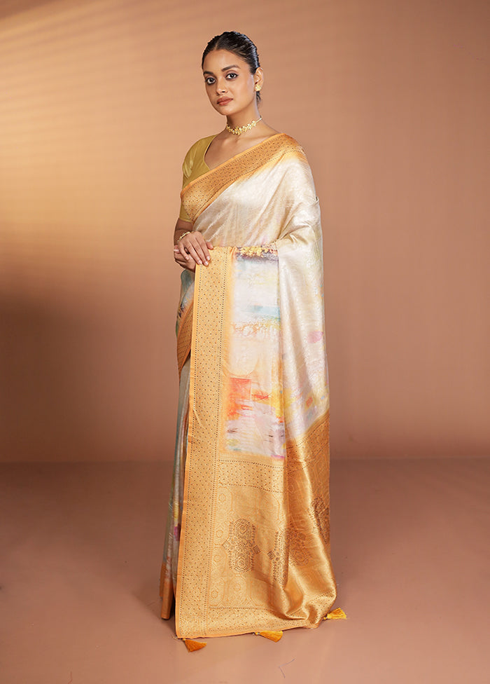 Yellow Dupion Silk Saree With Blouse Piece