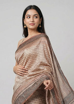 Cream Handloom Tussar Pure Silk Saree With Blouse Piece