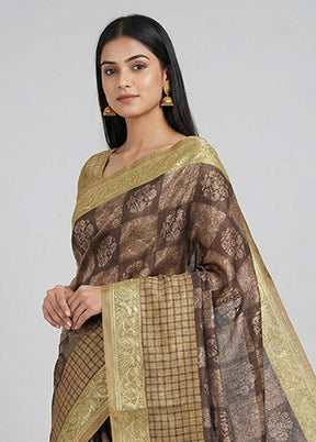 Brown Handloom Tussar Pure Silk Saree With Blouse Piece
