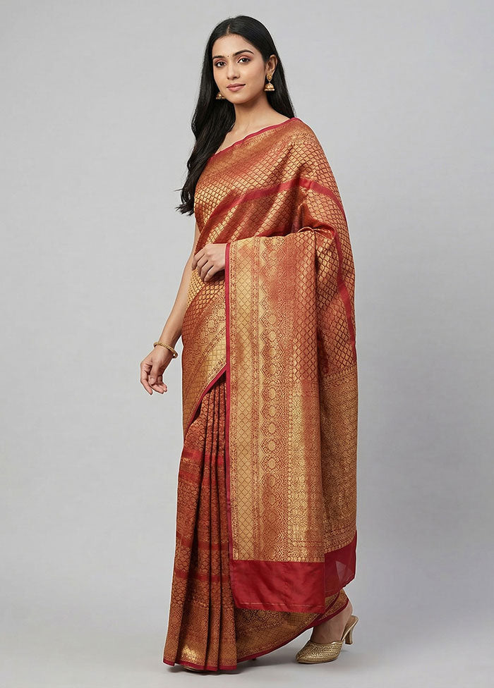 Brown Kora Silk Saree With Blouse Piece