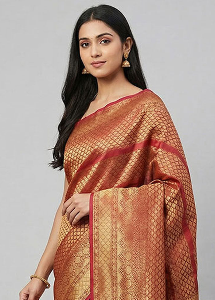 Brown Kora Silk Saree With Blouse Piece
