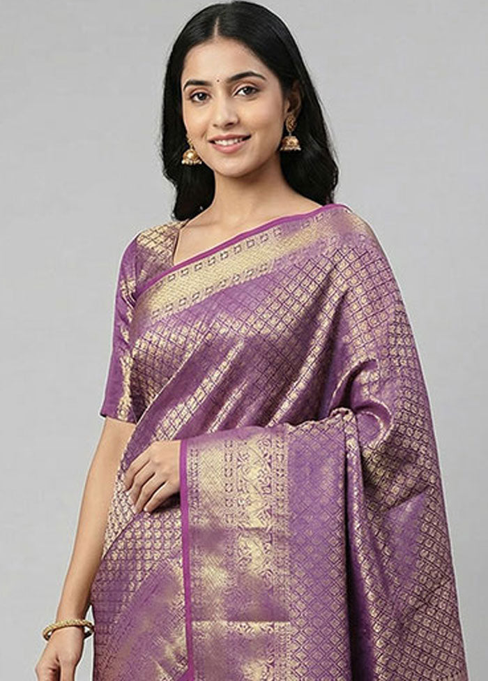 Purple Kora Silk Saree With Blouse Piece