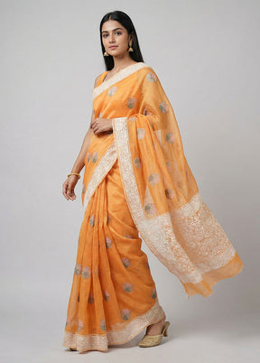 Cream Organza Saree With Blouse Piece