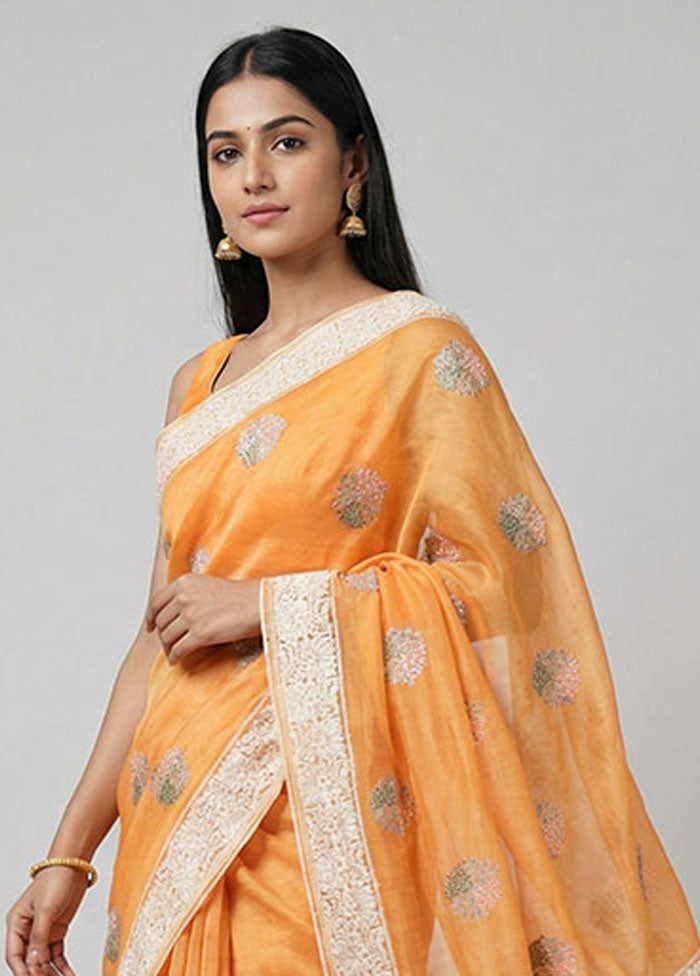 Cream Organza Saree With Blouse Piece