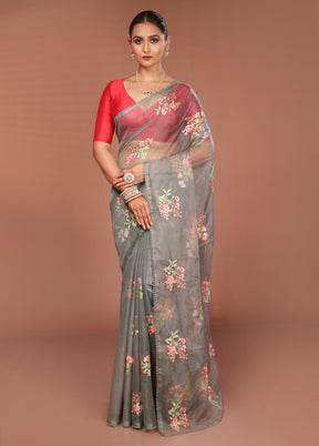 Grey Organza Saree With Blouse Piece
