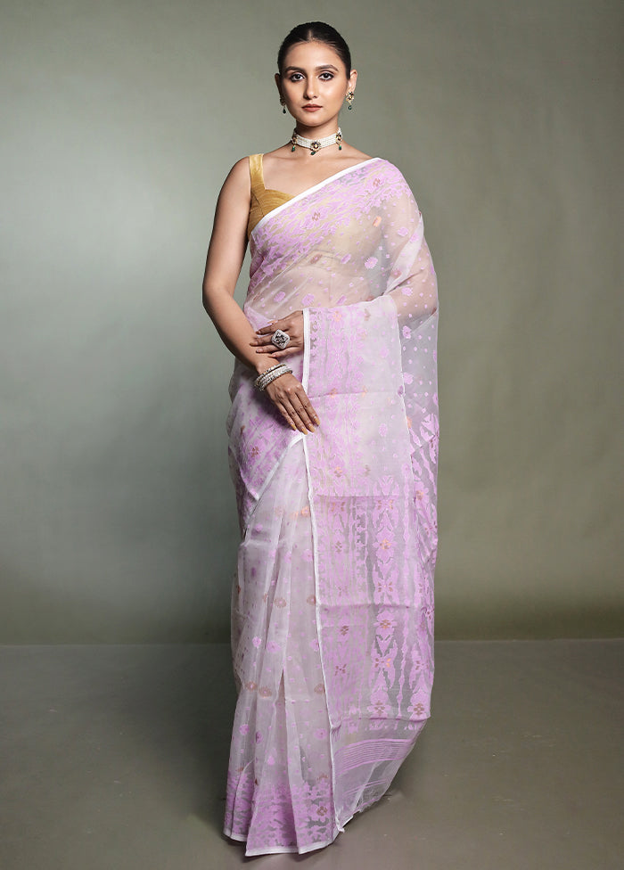 White Jamdani Pure Cotton Saree Without Blouse Piece