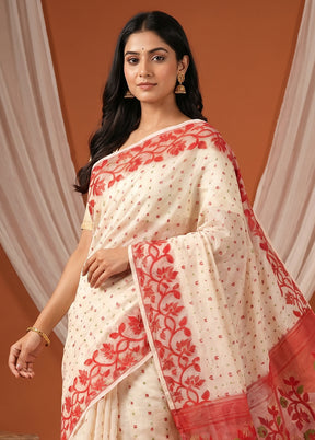 Red Jamdani Cotton Saree Without Blouse Piece