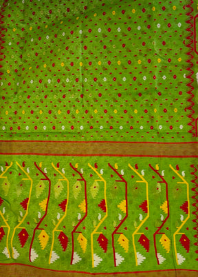 Green Jamdani Cotton Saree Without Blouse Piece