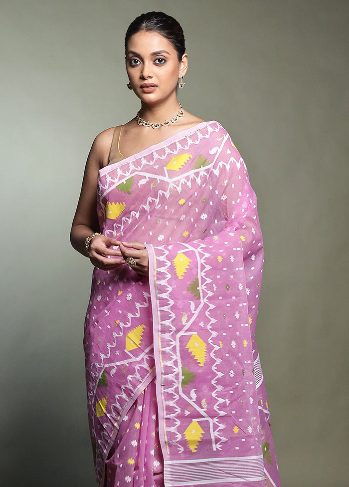 Purple Tant Jamdani Saree Without Blouse Piece