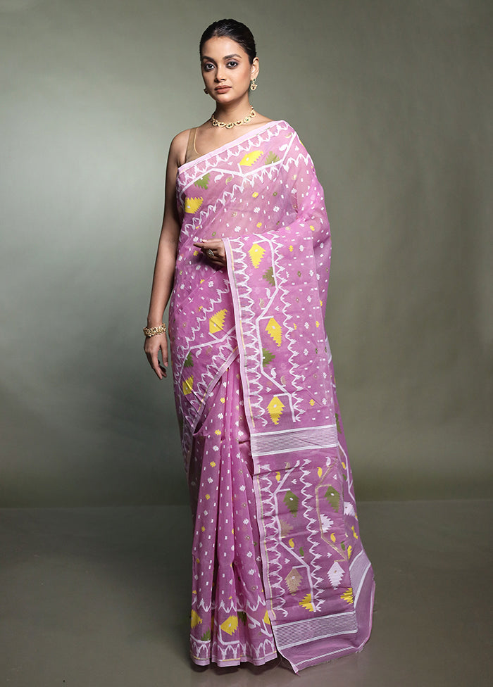 Purple Tant Jamdani Saree Without Blouse Piece