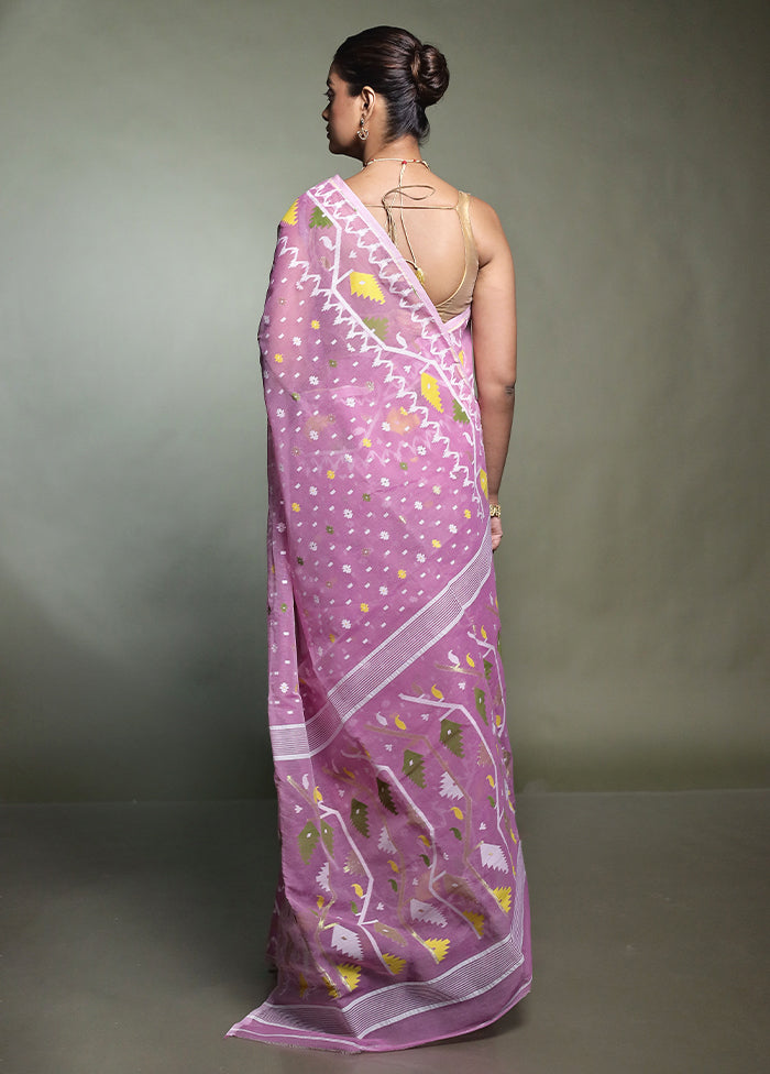 Purple Tant Jamdani Saree Without Blouse Piece
