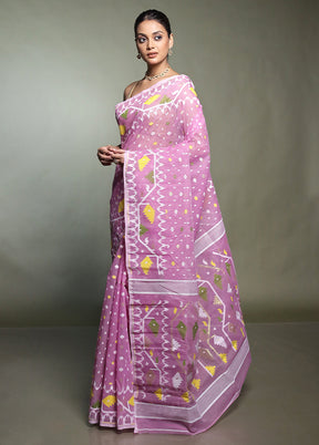 Purple Tant Jamdani Saree Without Blouse Piece