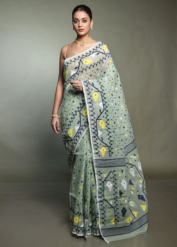 Green Tant Jamdani Saree Without Blouse Piece