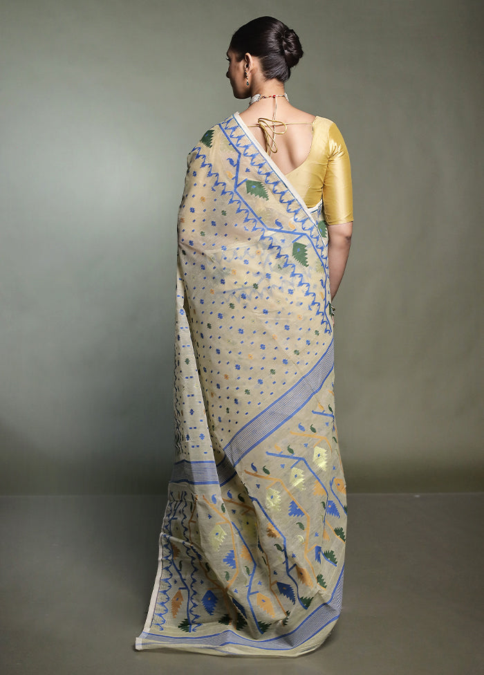Cream Tant Jamdani Saree Without Blouse Piece