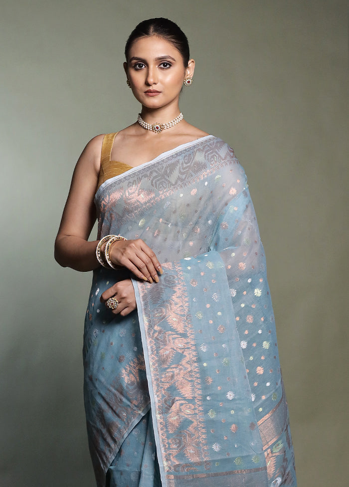 Green Tant Jamdani Saree Without Blouse Piece