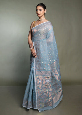 Green Tant Jamdani Saree Without Blouse Piece