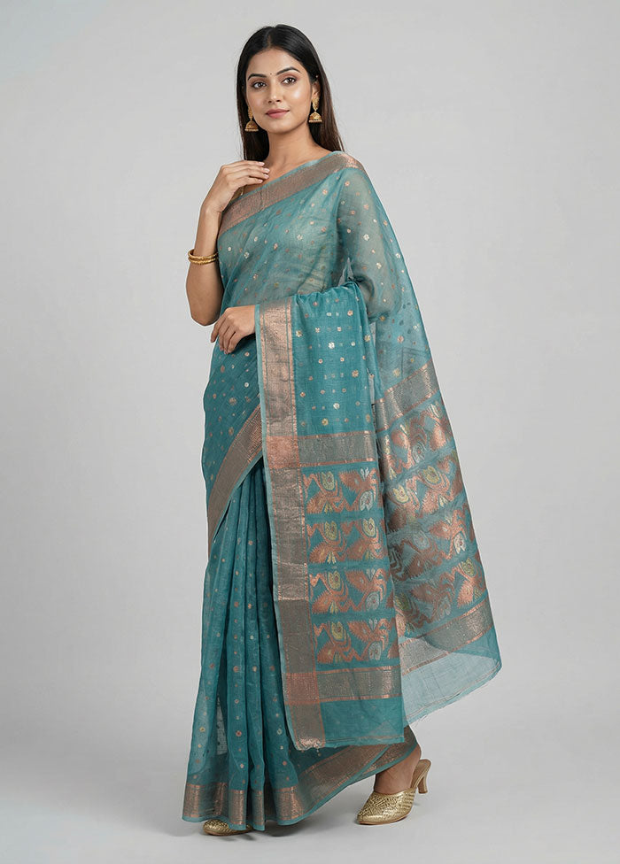Green Jamdani Cotton Saree Without Blouse Piece