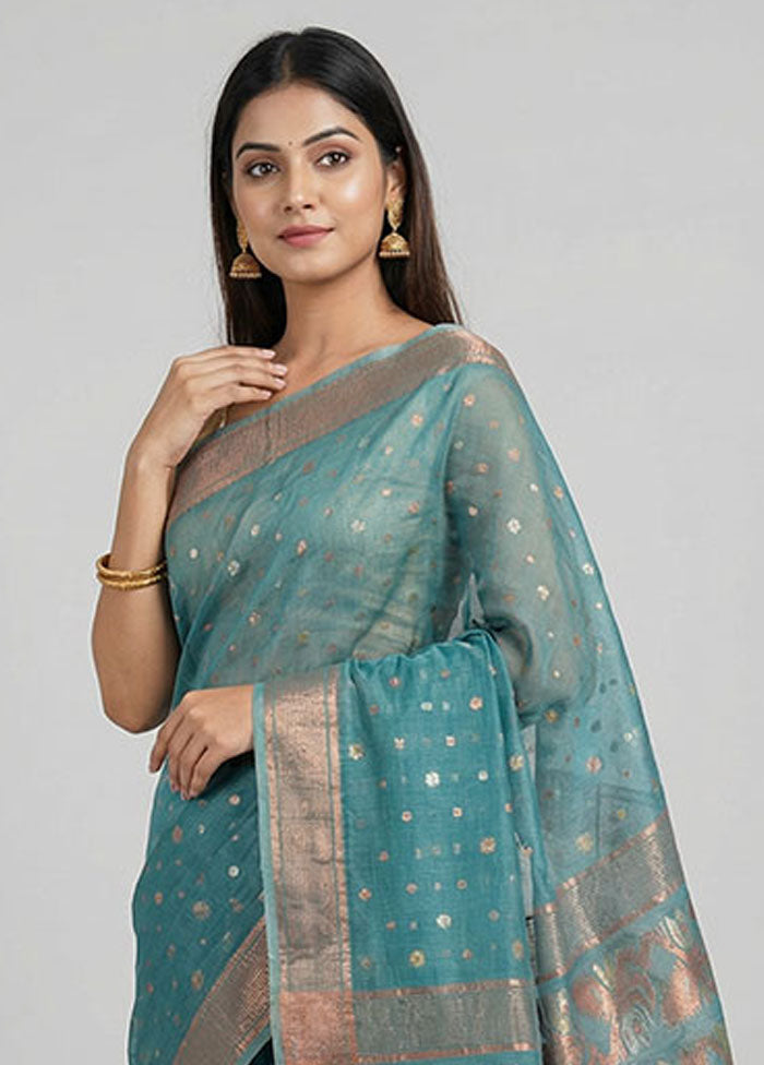 Green Jamdani Cotton Saree Without Blouse Piece