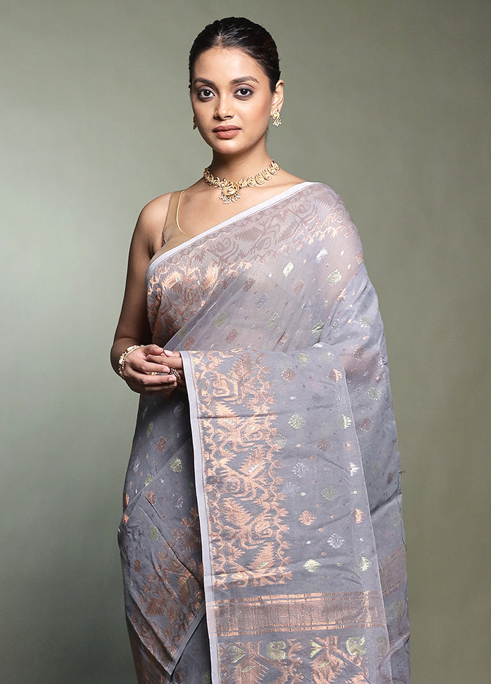 Grey Tant Jamdani Saree Without Blouse Piece