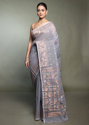 Grey Tant Jamdani Saree Without Blouse Piece