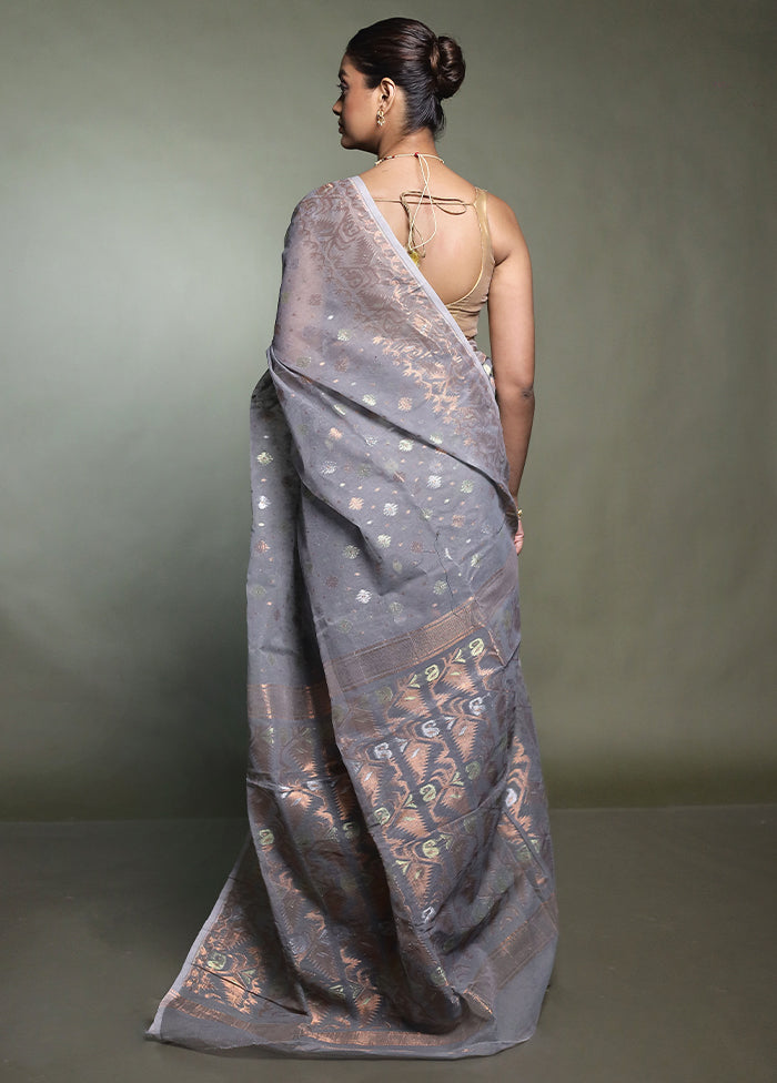 Grey Tant Jamdani Saree Without Blouse Piece