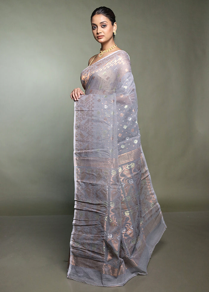 Grey Tant Jamdani Saree Without Blouse Piece