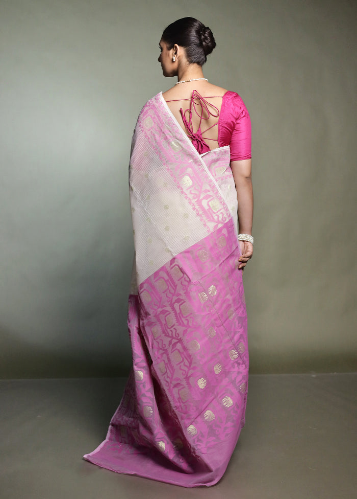 Pink Tant Jamdani Saree Without Blouse Piece