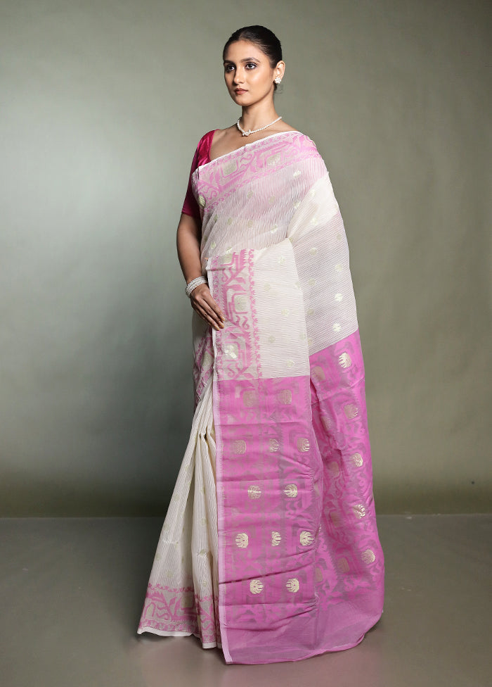 Pink Tant Jamdani Saree Without Blouse Piece