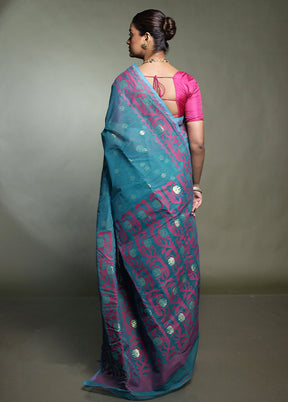 Green Tant Jamdani Saree Without Blouse Piece