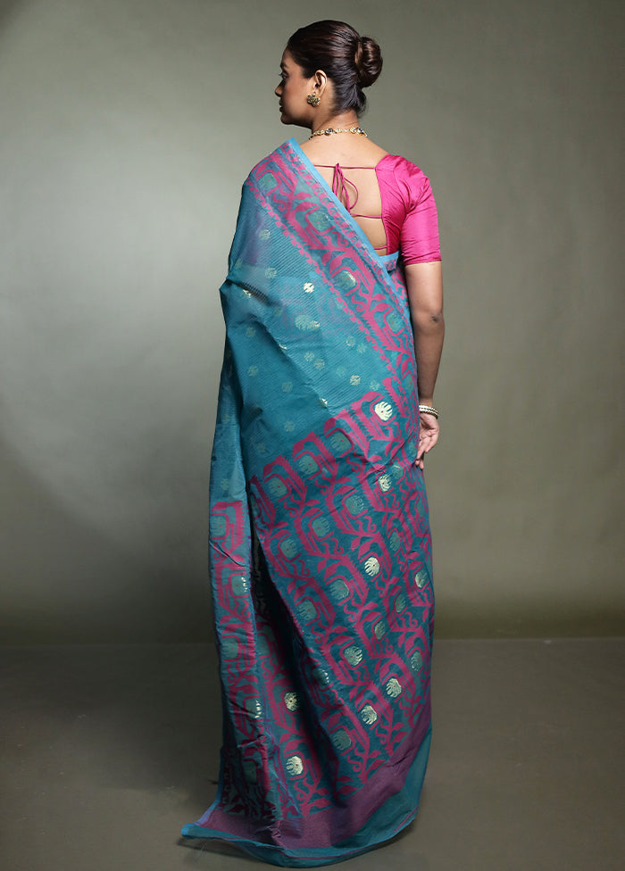 Green Tant Jamdani Saree Without Blouse Piece