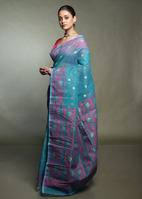 Green Tant Jamdani Saree Without Blouse Piece