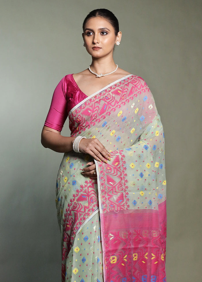 Pink Tant Jamdani Saree Without Blouse Piece