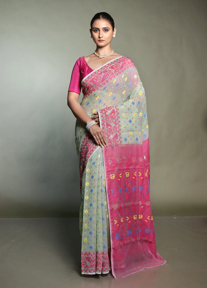 Pink Tant Jamdani Saree Without Blouse Piece
