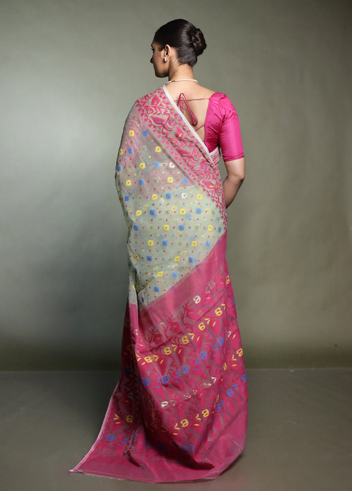 Pink Tant Jamdani Saree Without Blouse Piece