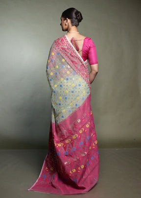 Pink Tant Jamdani Saree Without Blouse Piece